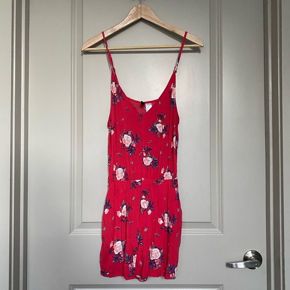 H&M Red, White, & Blue Floral Romper w/ Pockets | Adjustable Spaghetti Strap, 12
